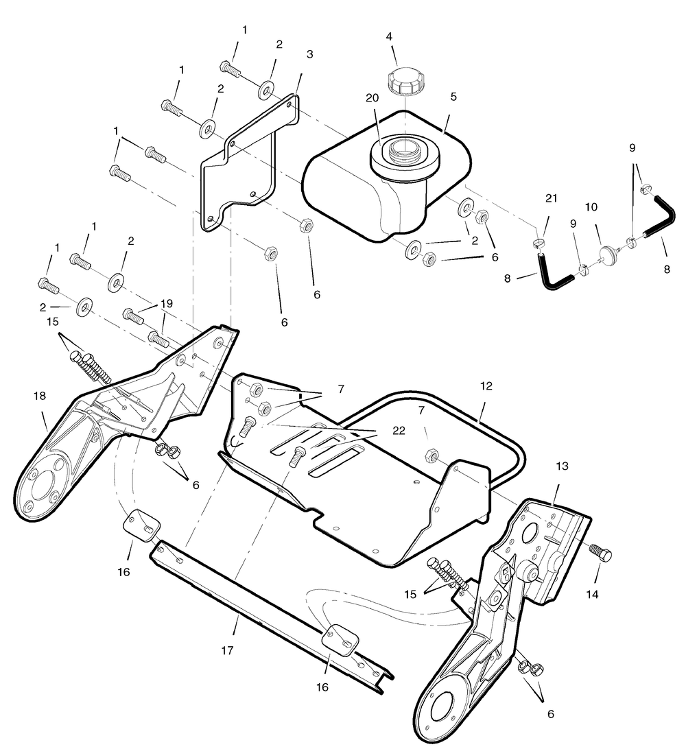 Frame And Fuel Tank Diagram and Parts List for 1695518-18-2811-29RS 2008 Briggs and Stratton Snow Blower